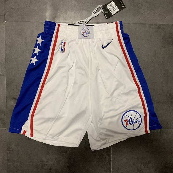 Men NBA Philadelphia 76ers White Nike Shorts 0416-0